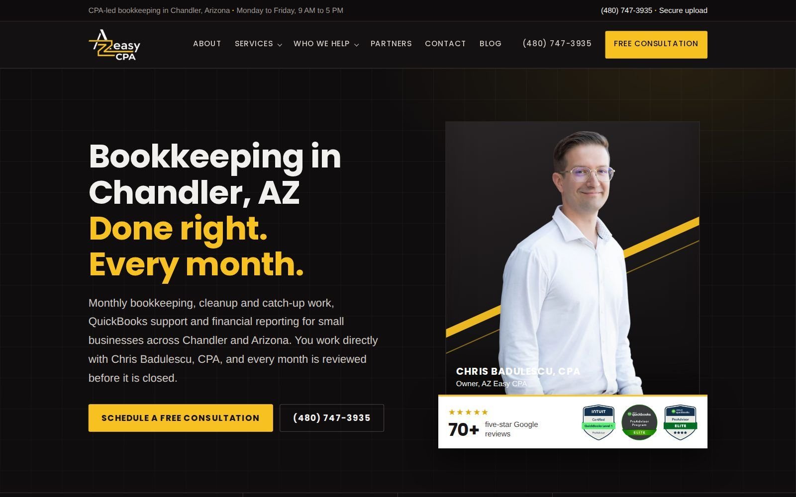 AZ Easy CPA, Landing page by Hillary Scott
